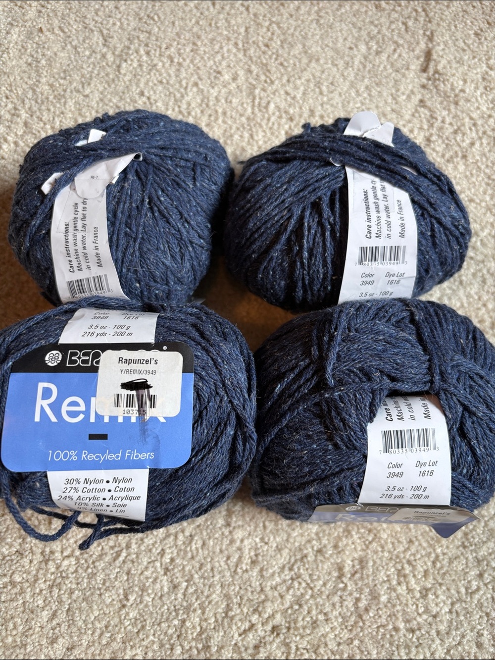 Berroco Remix Yarn 4 skeins Color 3949 Nightfall Recycled Cotton Silk Blend